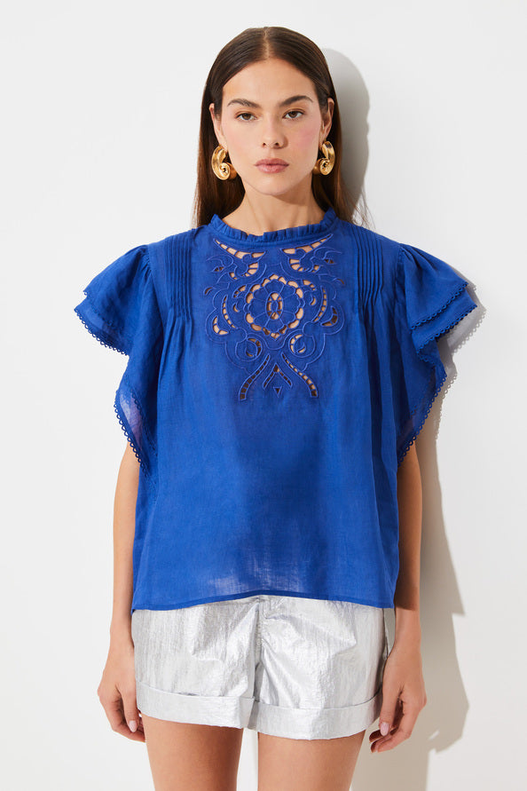 Blusa de lino bordado – con volantes