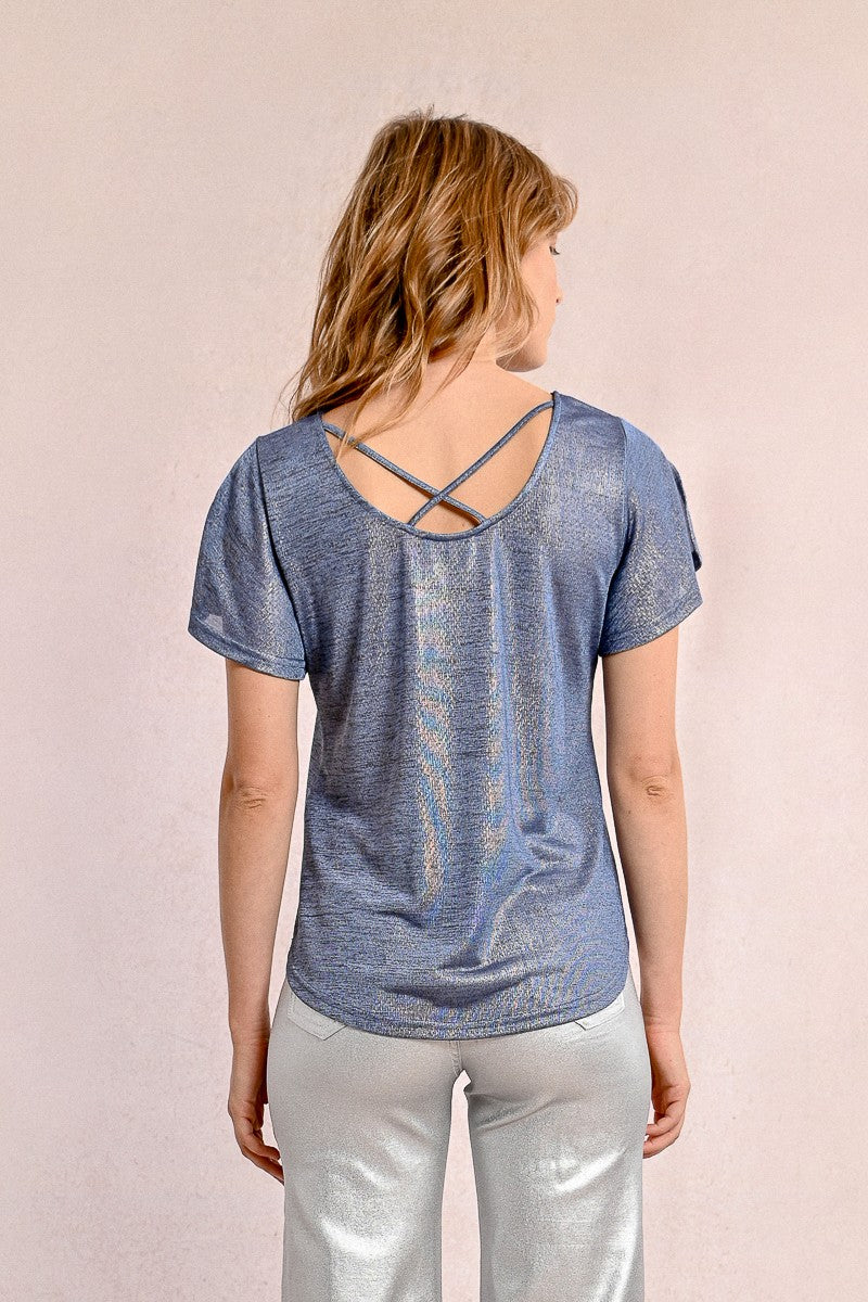 Camiseta brillante – manga corta, tirantes cruzados en la espalda