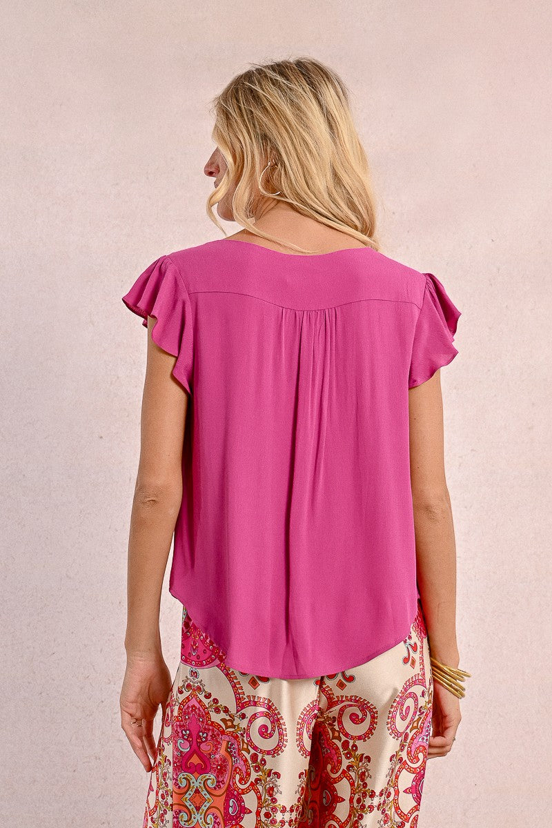 Top con volantes – manga corta, color rosa