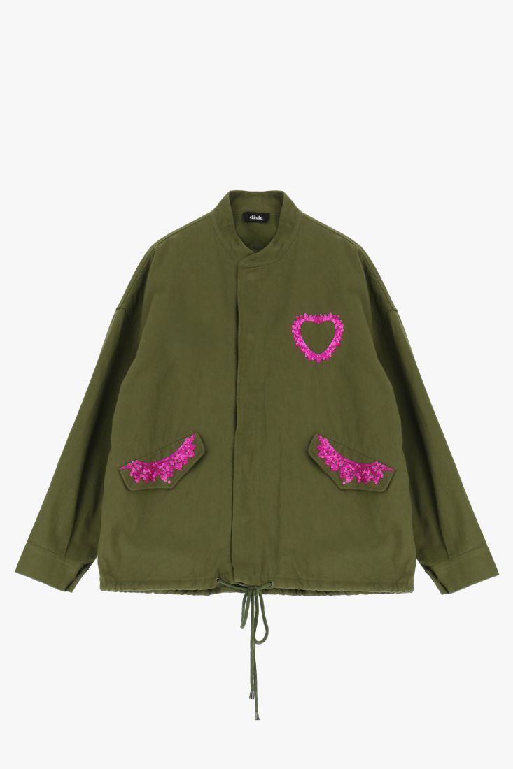 Chaqueta verde con corazones de lentejuelas – DIXIE