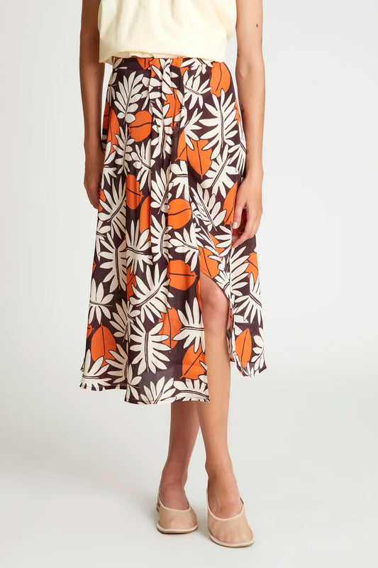 Falda midi – estampado floral vegetal