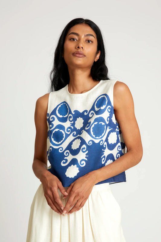 Top lino estampado