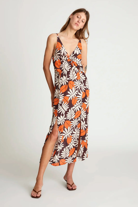 Vestido midi – estampado floral vegetal