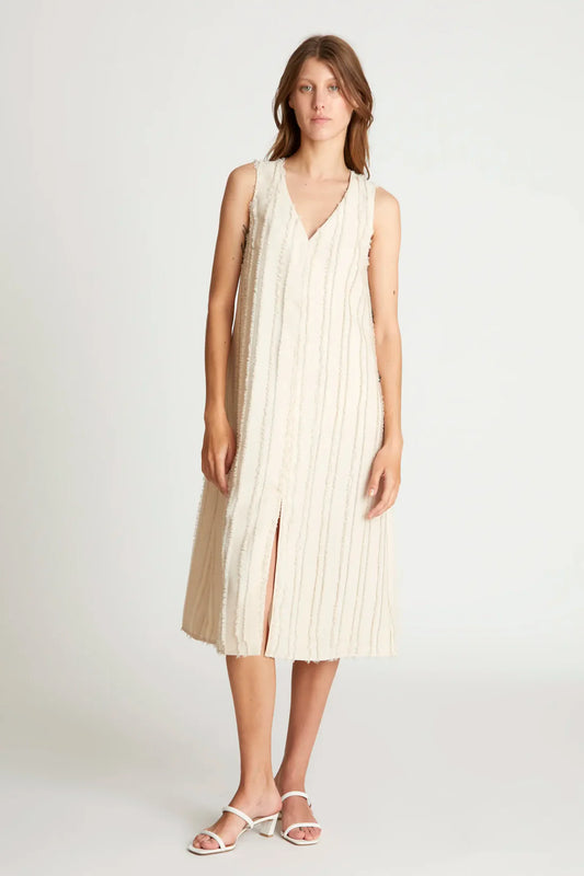 Vestido midi texturizado - blanco roto