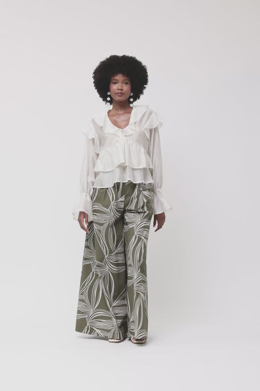 PANTALON PALAZZO CAQUI & FLORES - MEME ROAD
