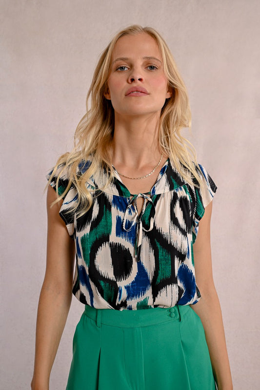 Top estampado – manga corta, lazo en el cuello