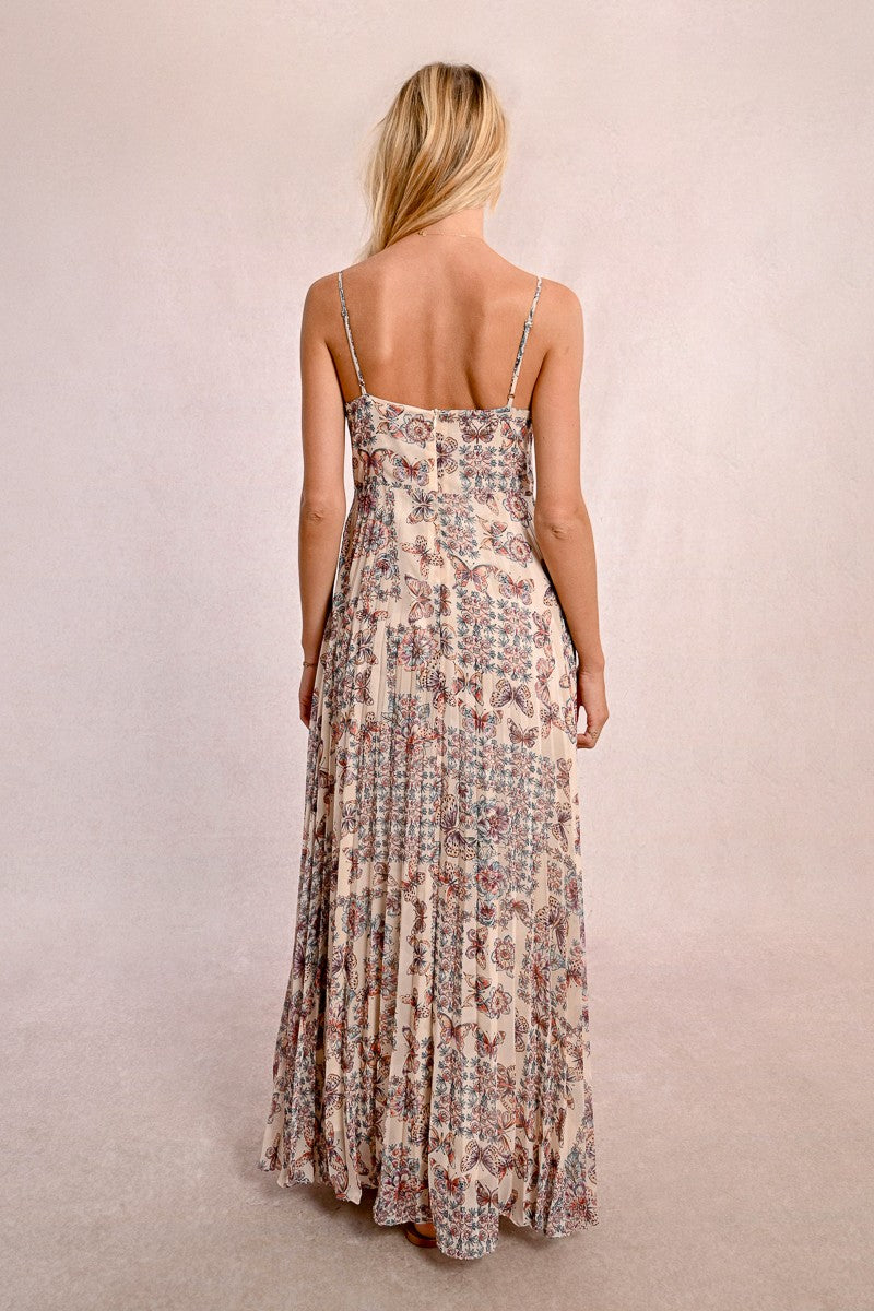 Vestido largo plisado – con estampado