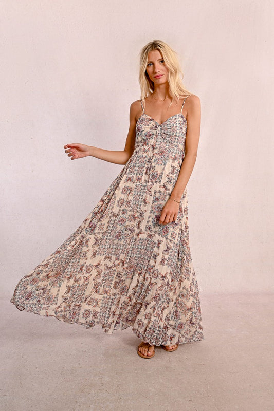 Vestido largo plisado – con estampado